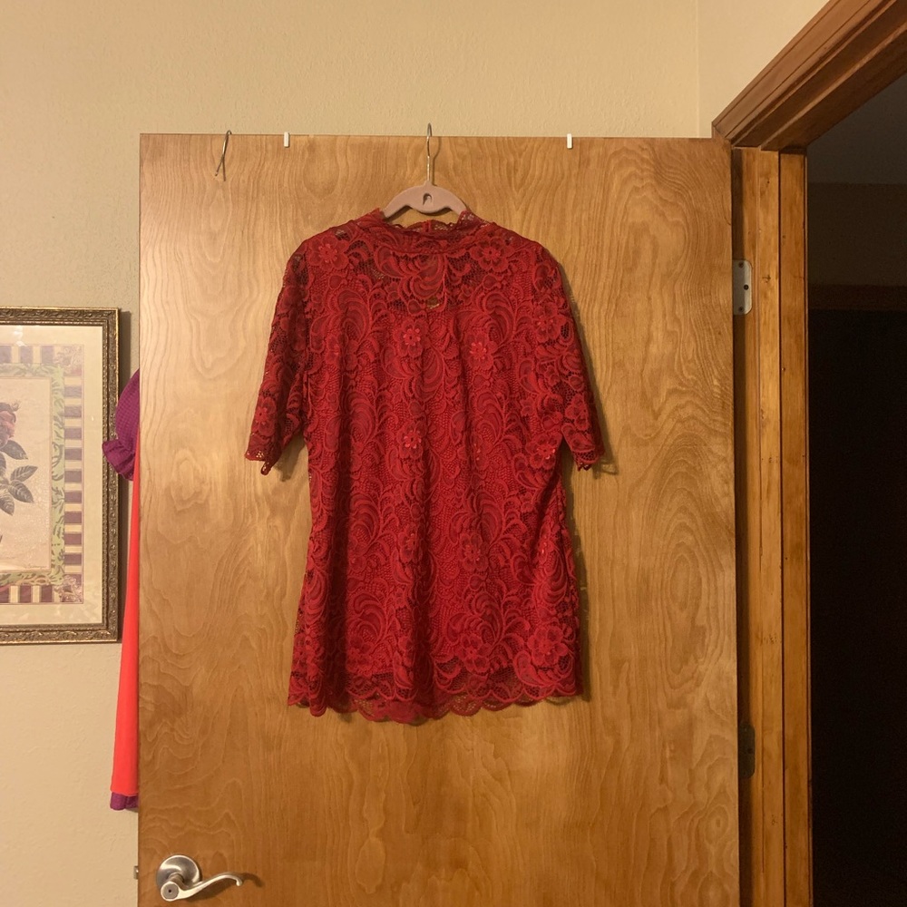 Mock neck lace blouse